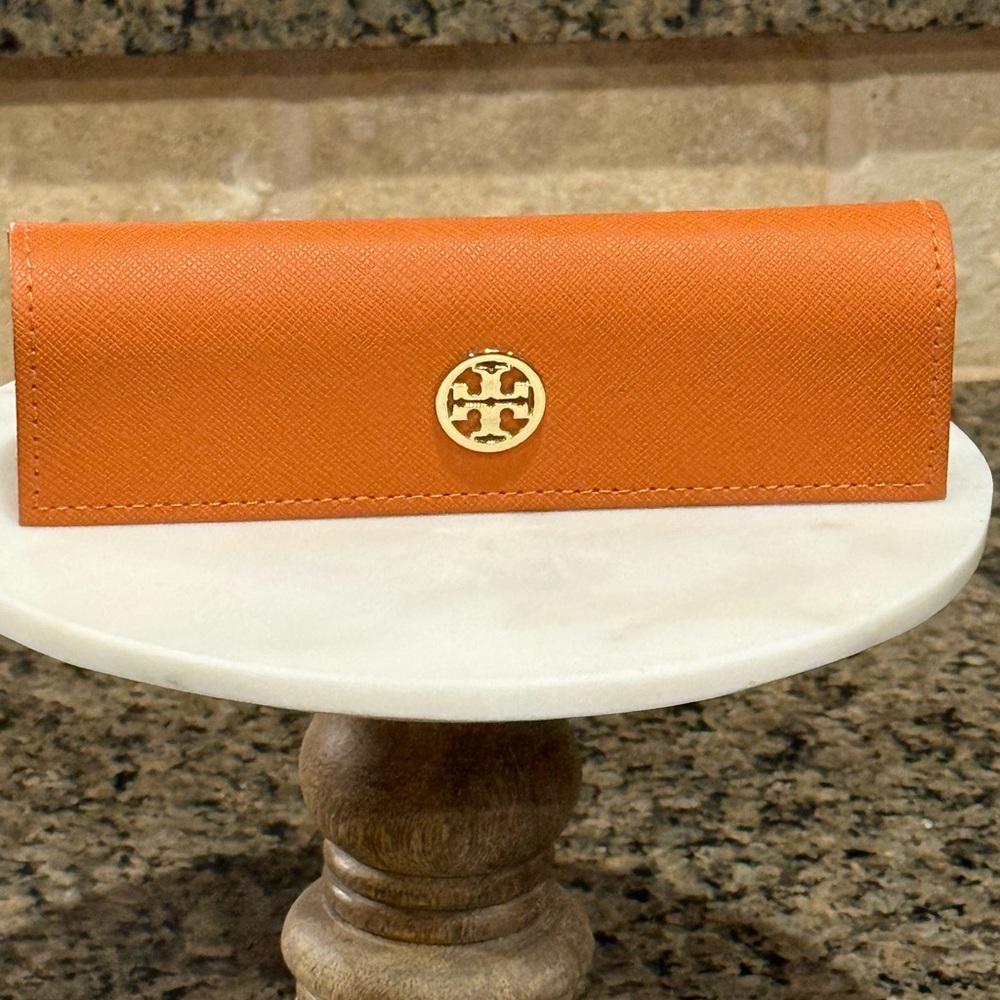 Tory Burch Orange Eye Glasses Case with Gold Logo